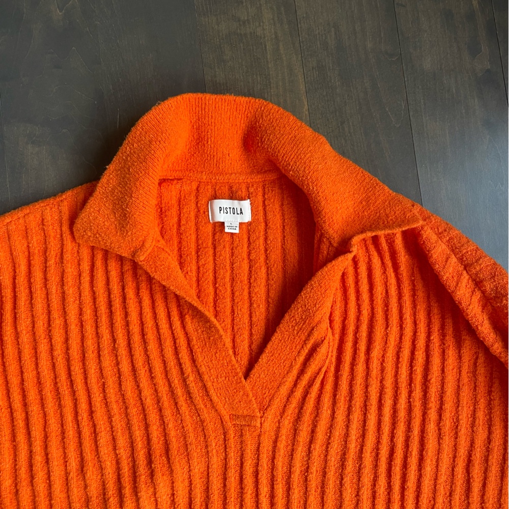 Pistola Women’s Collared V-Neck Orange Sweater Size Large - Picture 4 of 10
